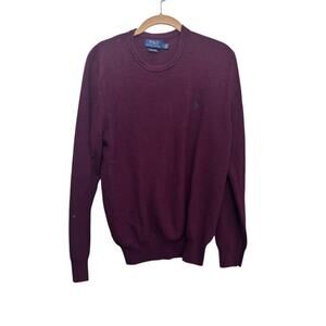 Vintage Polo Ralph Lauren Men's Burgundy 100% Cotton Crew Neck Sweater Size M